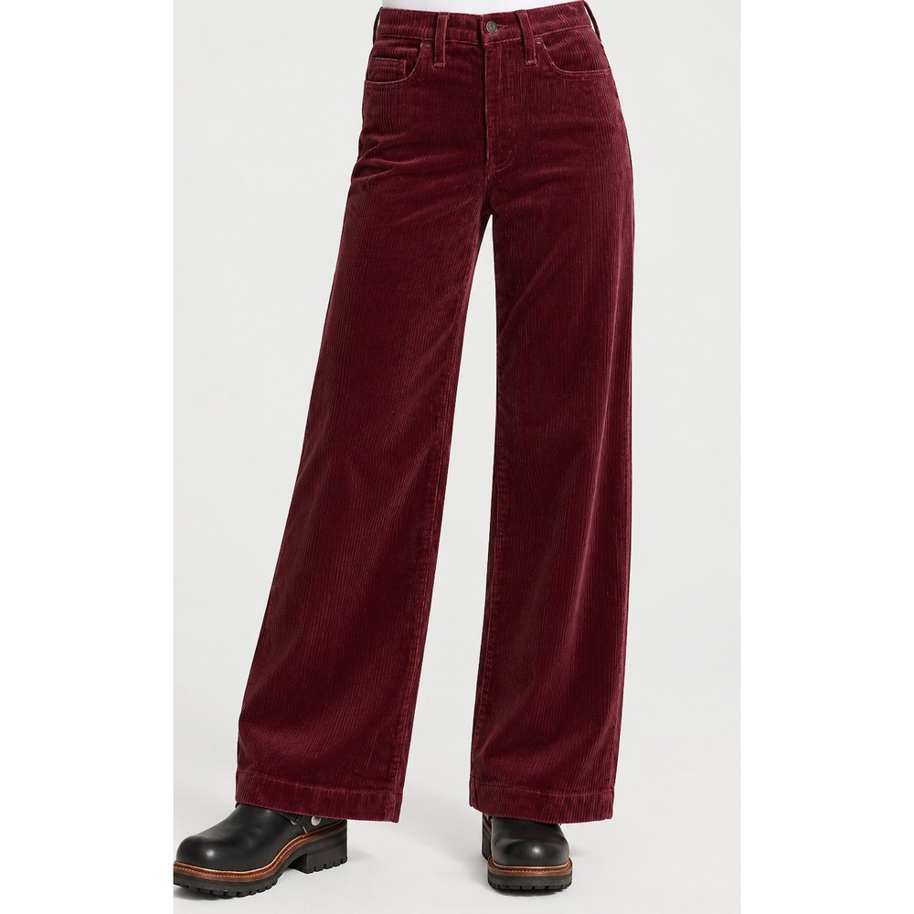 Lands End Womens High Rise Wide Leg Corduroy Pants Wide Wale Rich Burgundy Sz 4
